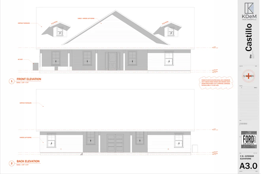 A3.0 Front / Back Elevations
